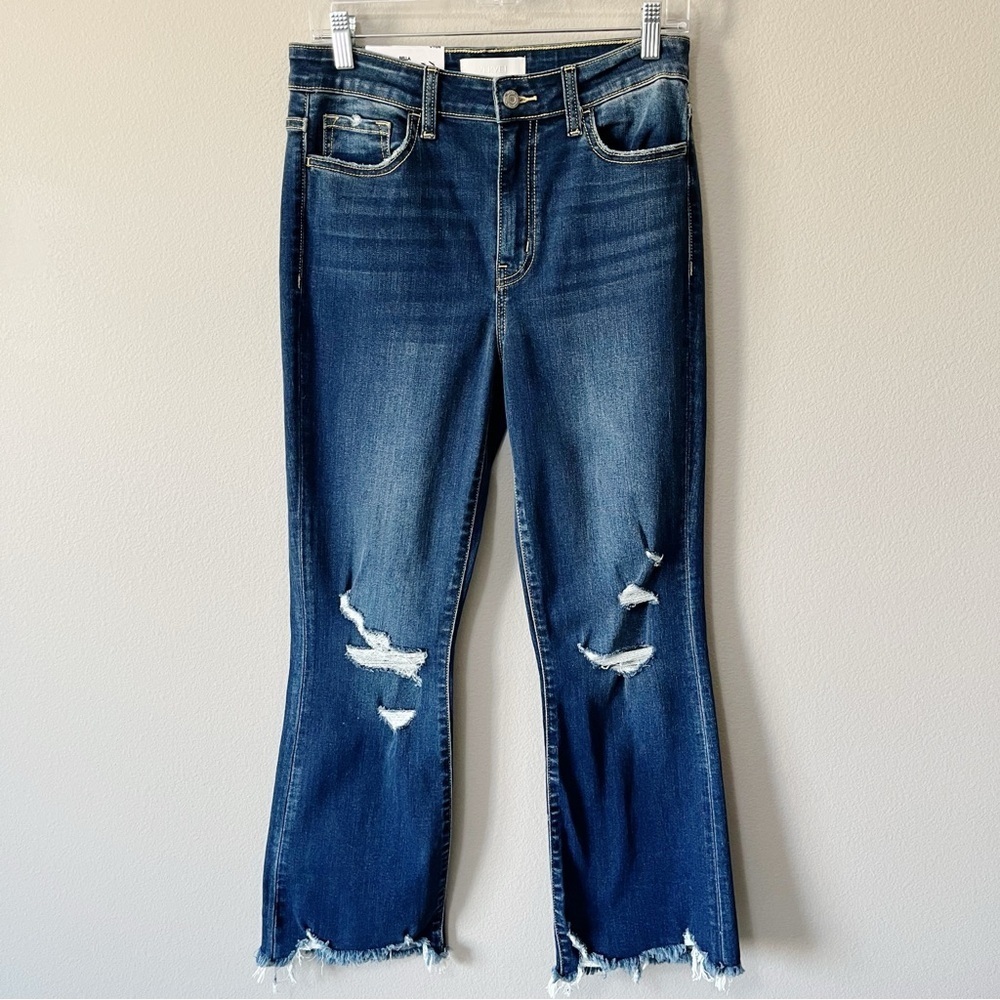 Vervet Women's Size 28/7 Bella Highrise Cropped Flare Blue Jeans Distressed NEW - Picture 5 of 14